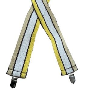 Vintage CAS W Germany Striped Yellow Suspenders Braces X Back Silver Tone Clips